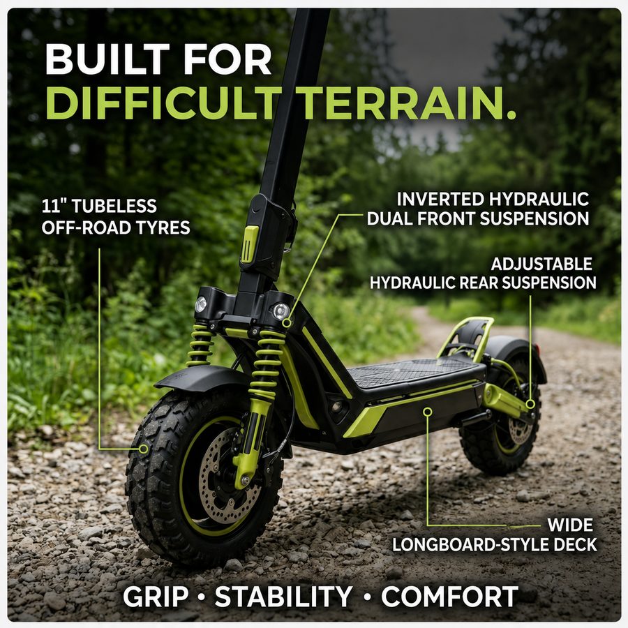 VORTEX Z10 — 11 inch tubeless off-road tyres and hydraulic suspension