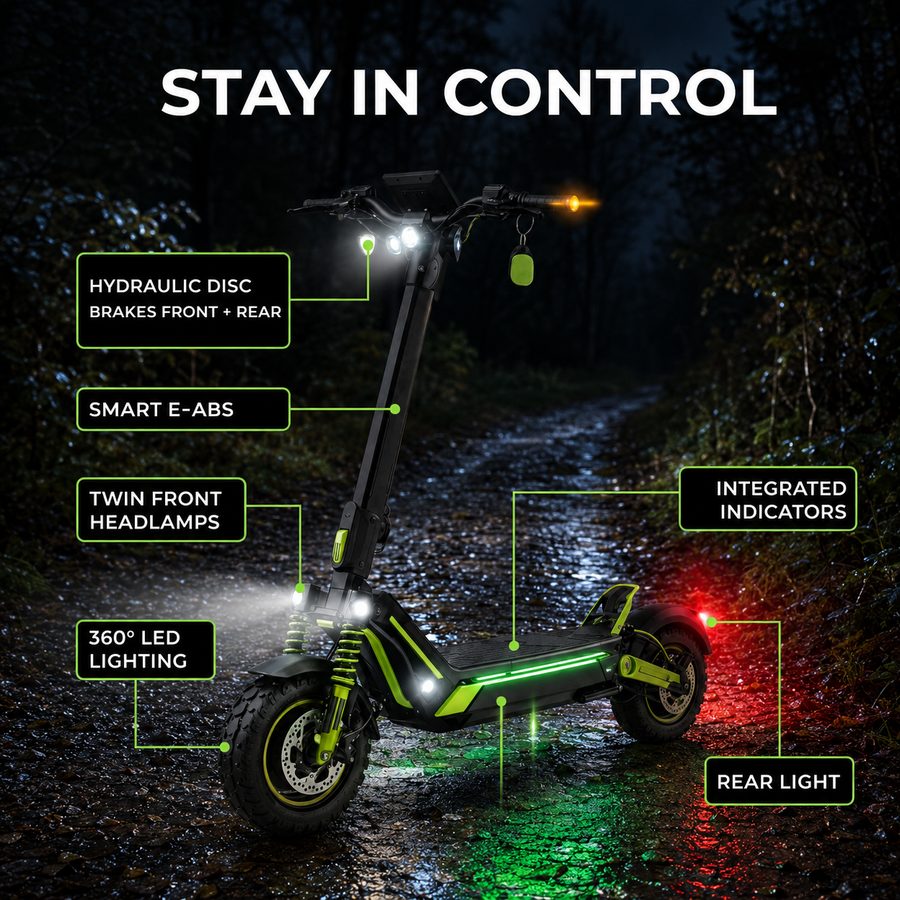VORTEX Z10 — hydraulic disc brakes, E-ABS and 360 degree LED lighting