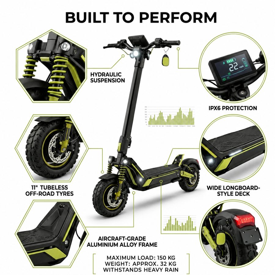 VORTEX Z10 — aircraft-grade aluminium frame, IPX6 rating, 150 kg maximum load